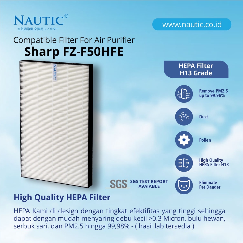 NAUTIC - Hepa Filter for sharp FZ-F50HFE buat FP-J40 / FP-JM40Y FP-G50Y / FP-GM50Y