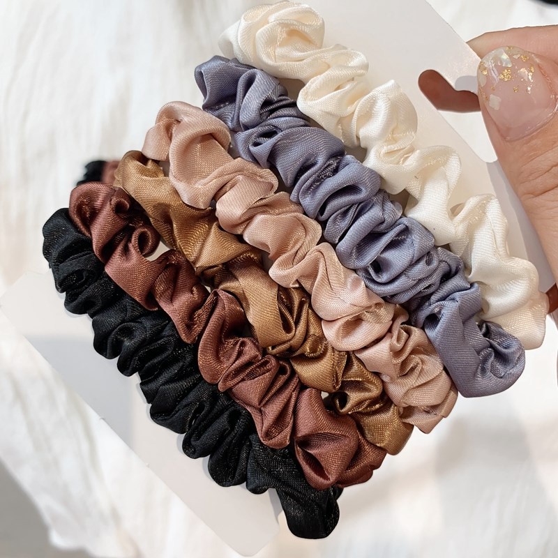 【Ready stock】COD ✨ 1 Set 6pcs/Ikat Rambut korea scrunchie polos Ponytail Scrunchie Kain Satin Sutra Elastis Tali Rambut praktis murah COD