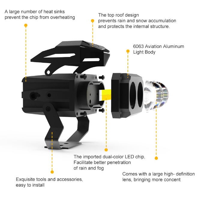 Lampu Tembak Sorot LED Laser Gun Vinyx MT27 Lasergun D2 MT 27 Motor Mobil Dual CSP Warna Putih Kuning Flash Strobo