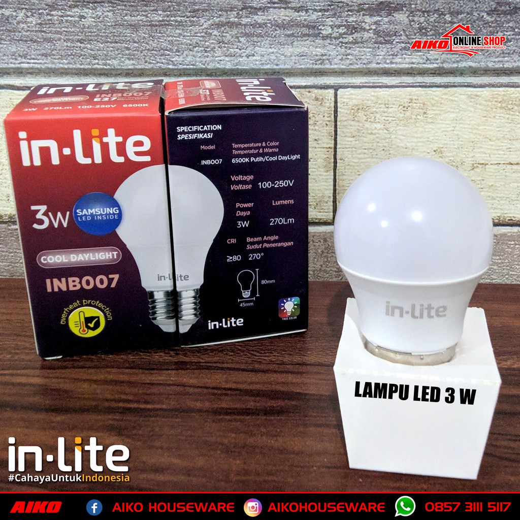 LAMPU LED INLITE 3 WATT DENGAN SAMSUNG LED INSIDE ORIGINAL