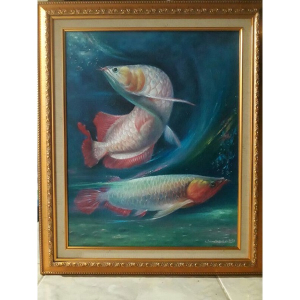 lukisan ikan arwana, LUKISAN ARWANA, Lukisan arwana murah semoga lukisan hoki.