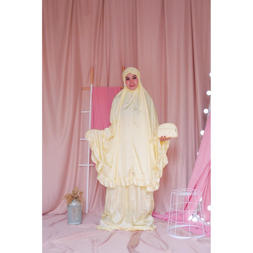 Mukena Remaja Premium Dewasa Jumbo Sinai Kuning Atas Bawah Adem Rukuh Travel Murah Parasut Murah