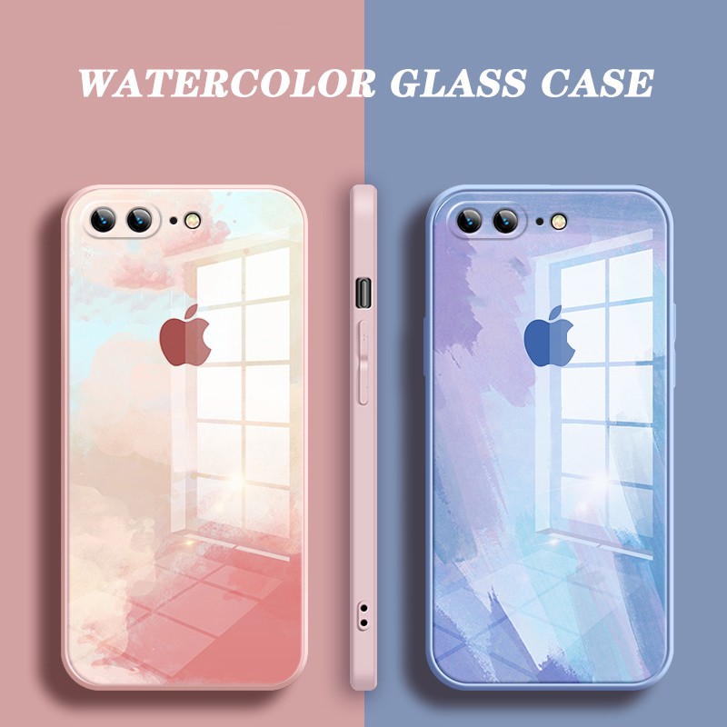 Casing Official Watercolor Glass Case Hard Case For iPhone 7 8 Plus se