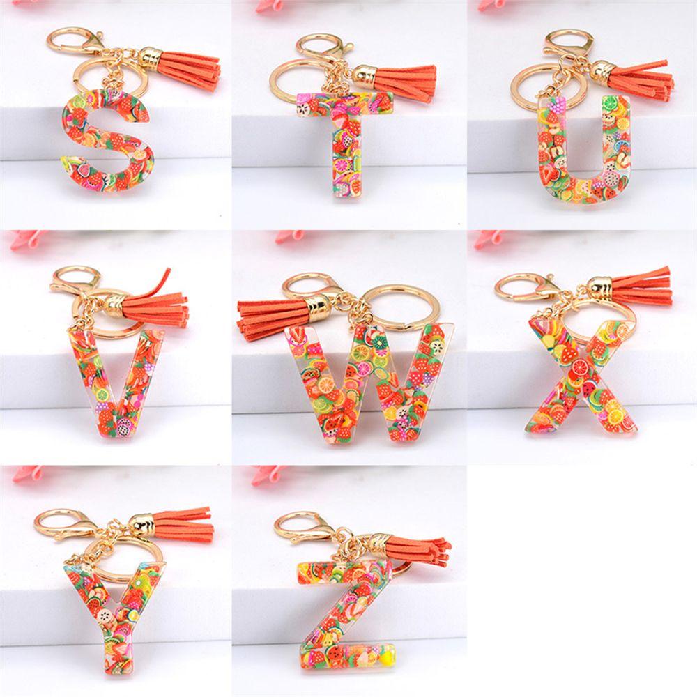 Lanfy 26huruf Gantungan Kunci 1PC Resin Aksesoris Gantungan Kunci Perhiasan Mobil Keyring Alphabet Key Chain