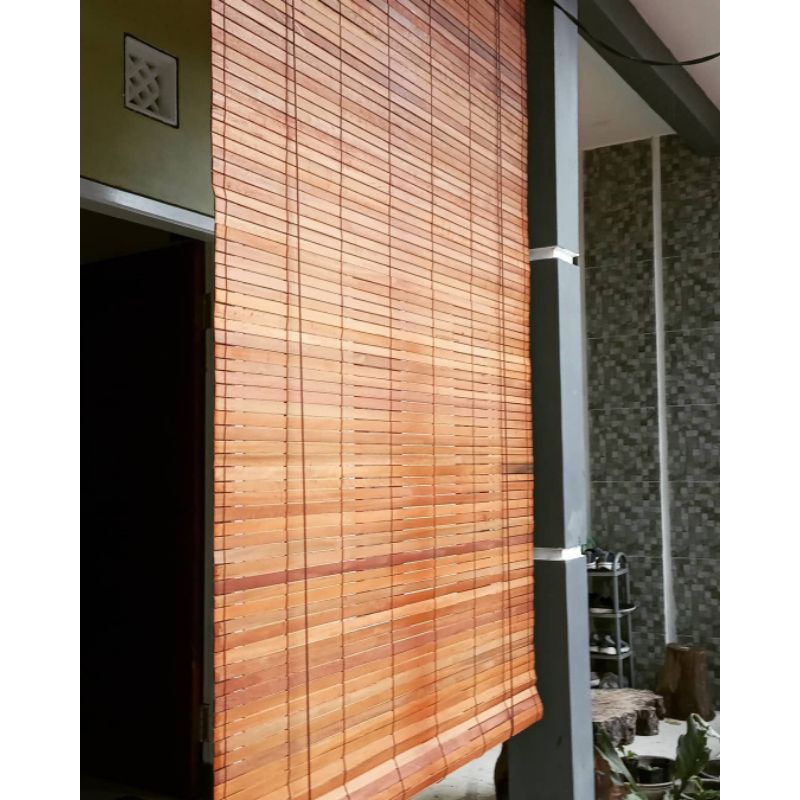 Tirai Kayu Krey Kayu Krei Kayu Bengkirai Finishing Ukuran 150 x 250 Outdoor