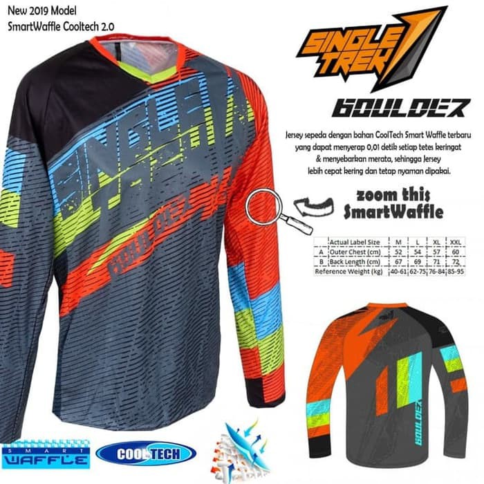 Jersey sepeda STR Boulder LS Green Cooltech Waffle size 3XL