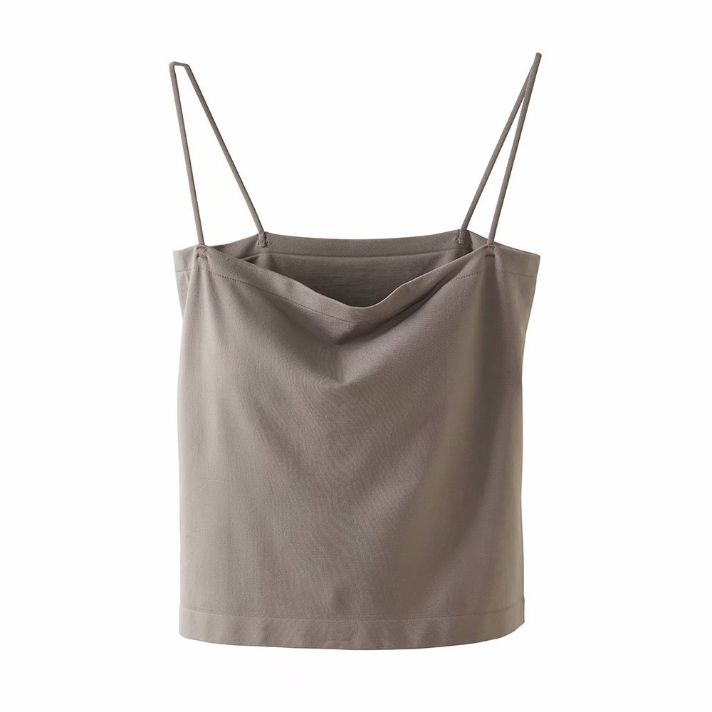 BATAMMODE Tank top Basic Wanita Square spaghetti Crop top-Abu-abu