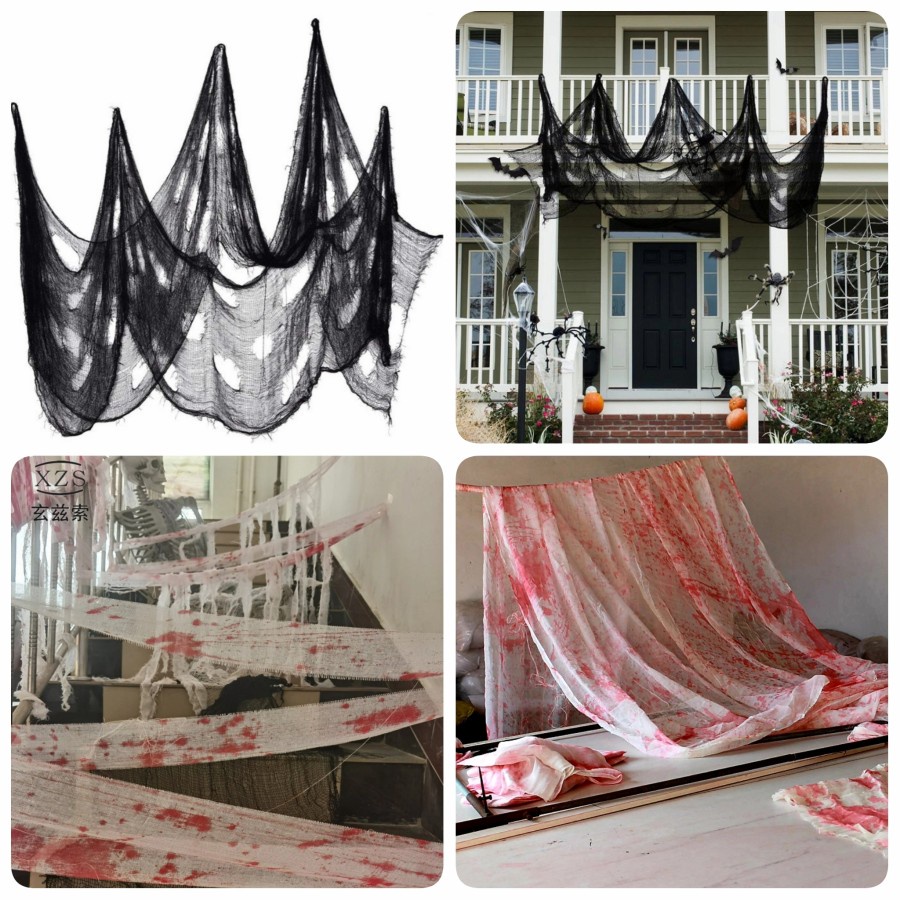 Tirai Darah Halloween Dekorasi Haloween Kain Crepe Bloody Cloth Hitam Dekorasi Pesta