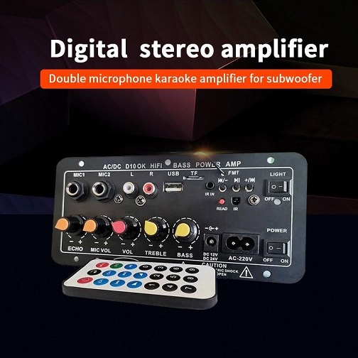 Kit Amplifier Papan Modul Board Stereo AC DC 2 Mic HIFI Bass Audio Speaker Bluetooth USB FM Radio Du