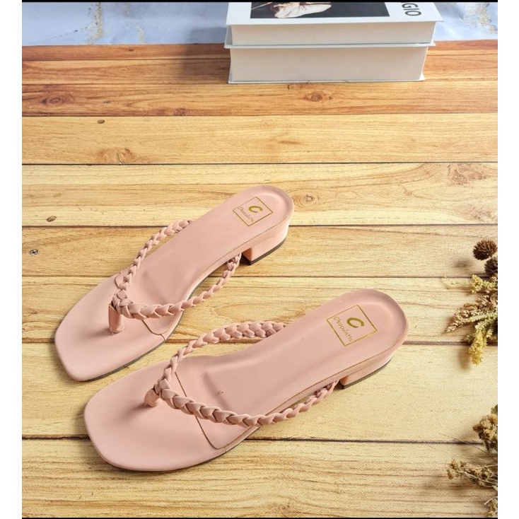 ABBUSHOES YF 16 hak tahu jepit kepang wanita 3cm