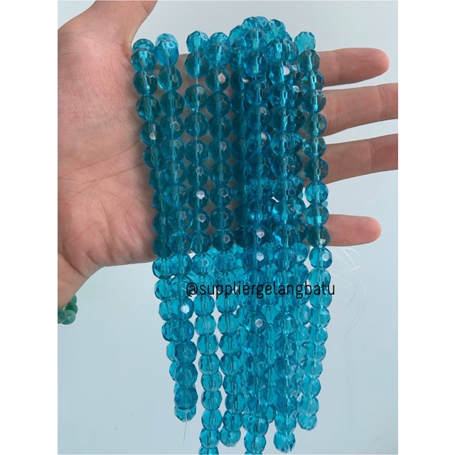 kristal bola dunia cutting 10mm BIRU muda ceko bulat manik blue quartz