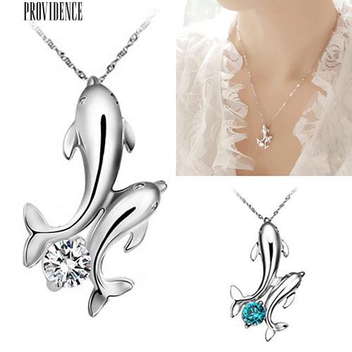 [Bayar Di Tempat]Perak Disepuh Ganda Dolphins Pendant Charm Kalung