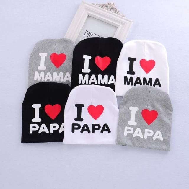 TOPI KUPLUK BAYI / TOPI ANAK UNISEX LUCU ( I LOVE MAMA / I LOVE PAPA )-5