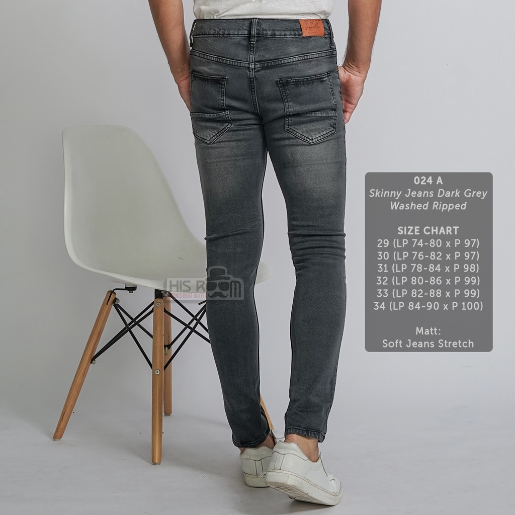 HSRM - 106 Skinny Jeans Full Black Ripped Celana Jeans Pria Hitam Sobek Soft Jeans Strech 29-34