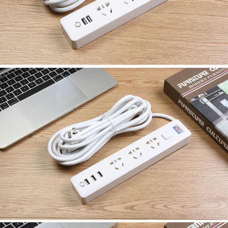 JRDQ Power Strip 3 USB Port + 3 Electric Plug With LED Indikator - White