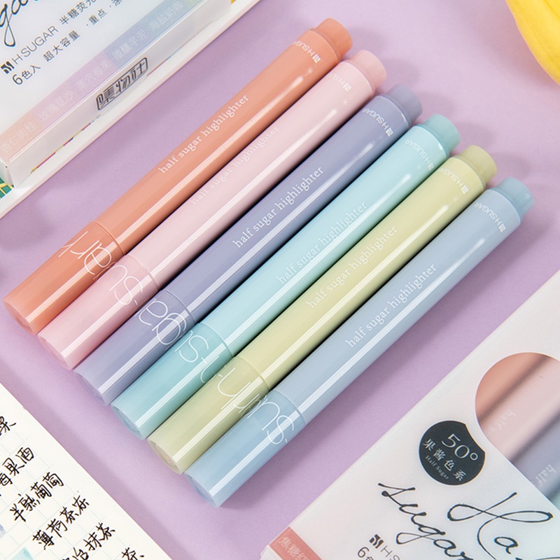 6pcs / Set Spidol Highlighter Warna Morandi Kapasitas Besar