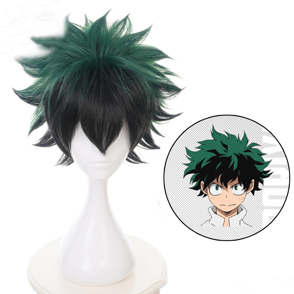 Needway My Hero Academia Wig Unisex Kostum Pendek Tahan Panas Hitam Dan Hijau Wig Cosplay Anime