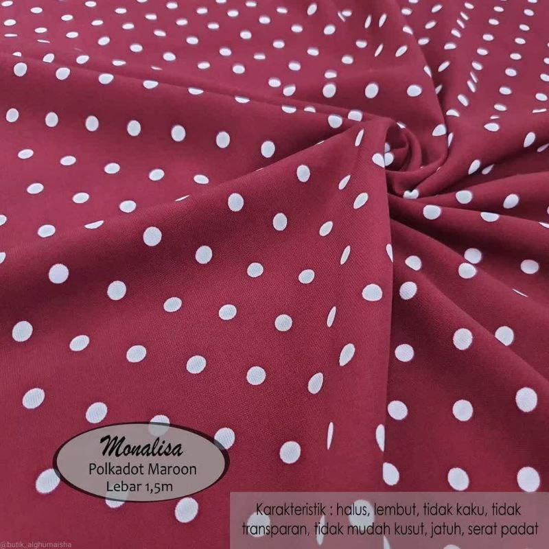 Kain Monalisa Motif Polkadot Maroon harga murah per 0.5meter