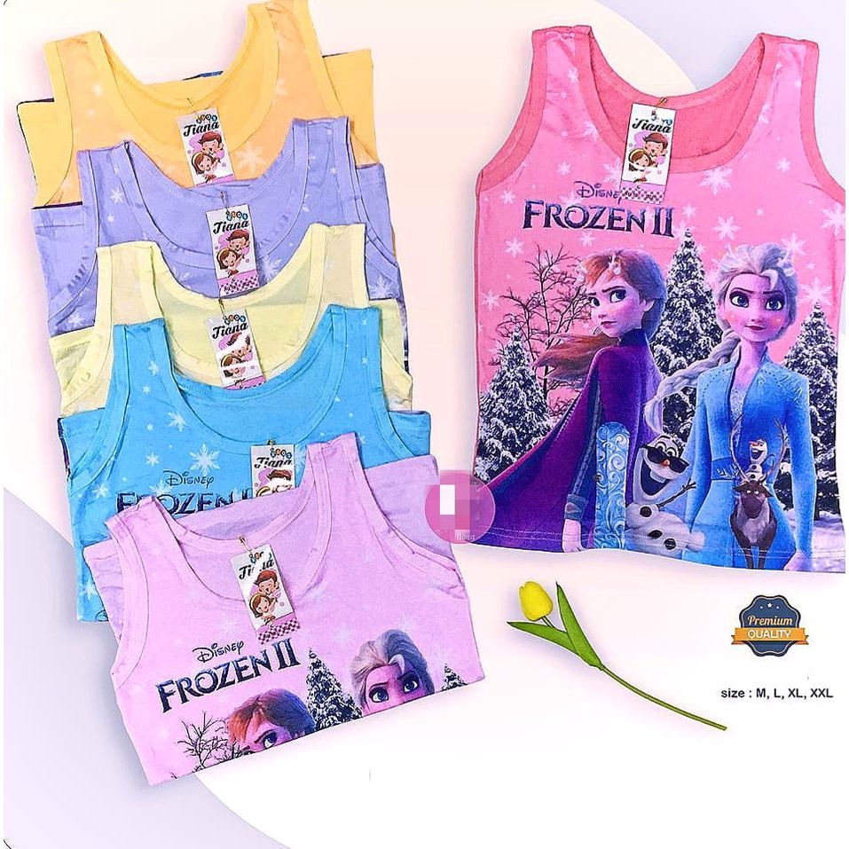 Tank Top Anak Perempuan Frozen 2-10 Th Bahan Katun Adem / Atasan Kaos Singlet Anak Cewek Frozen Size M-L-XL-XXL // PROMO 3PCS WARNA RANDOM...