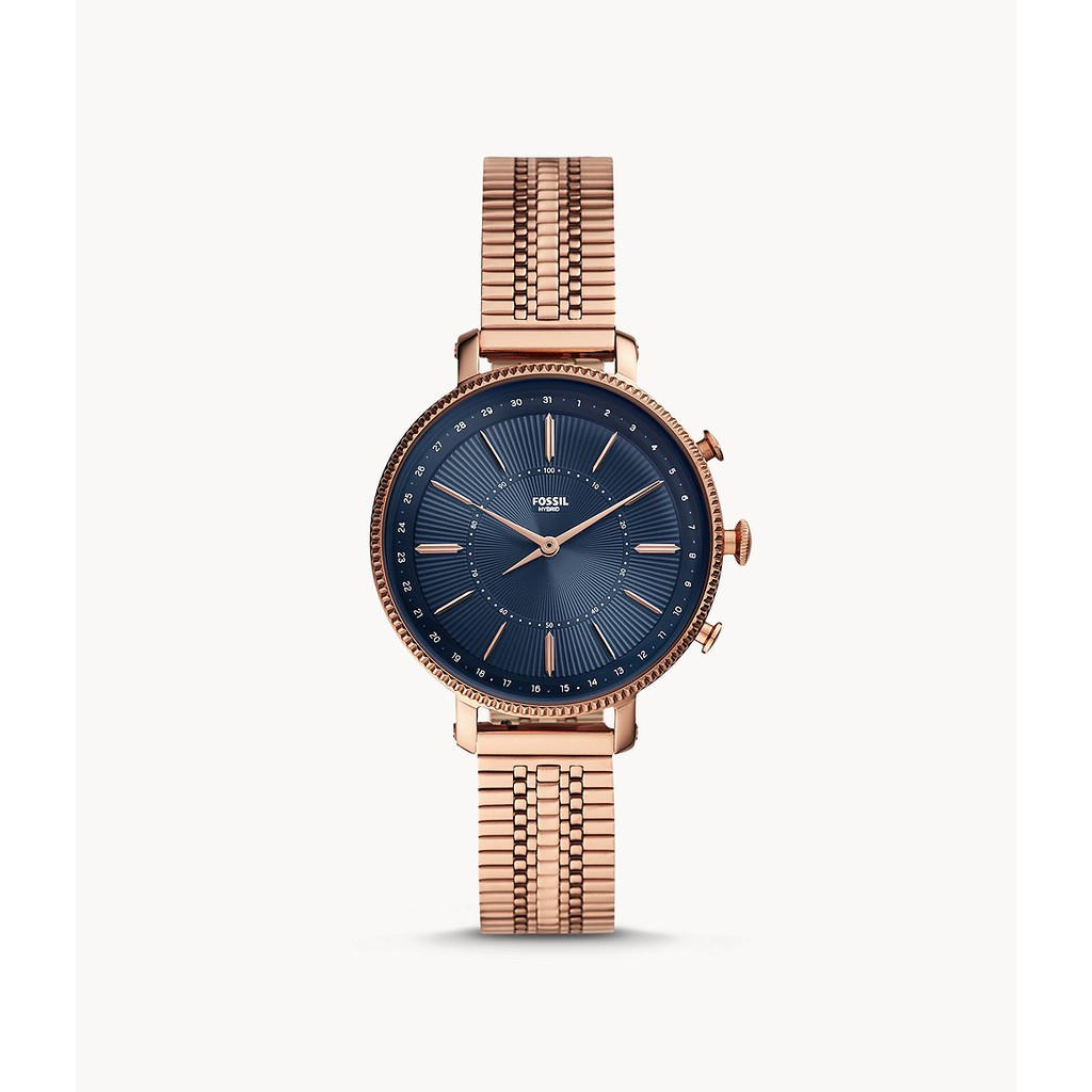 Jam Tangan Wanita Fossil Hybrid Smartwatch Blue & Gold Face FTW5061