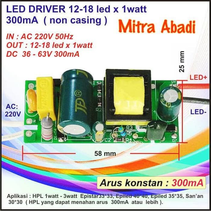 LED DRIVER 12-18X1 WATT 300 MA AC-DC TANPA CASINGELKT_373