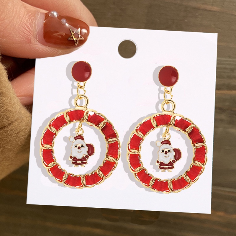 Anting Drop Desain Kartun Rusa Natal Bahan Alloy