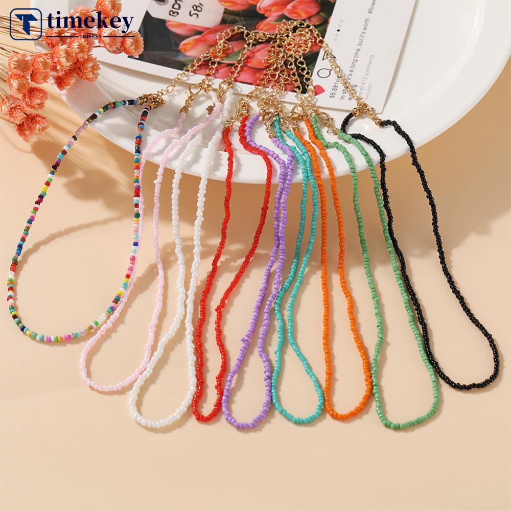 Timekey Kalung Choker Wanita Desain Manikmanik Nasi Warna Warni Gaya Bohemian Kreatif Untuk Hadiah G3Q7