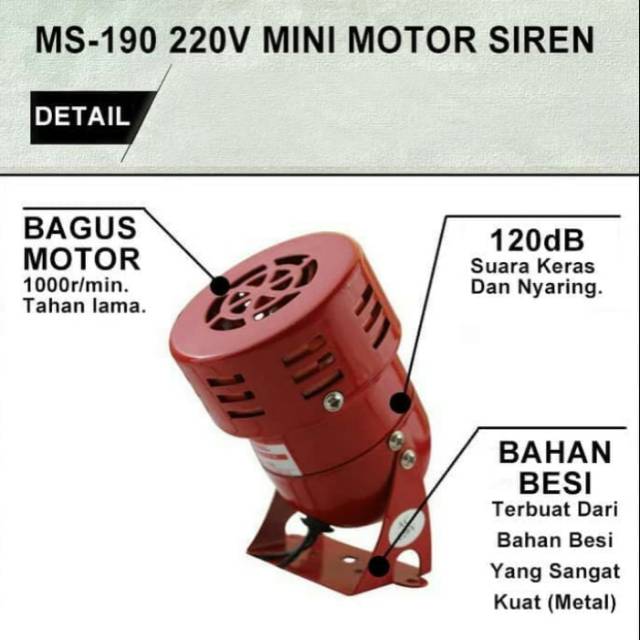 Sirene Alarm Mini AC 220V MS-190