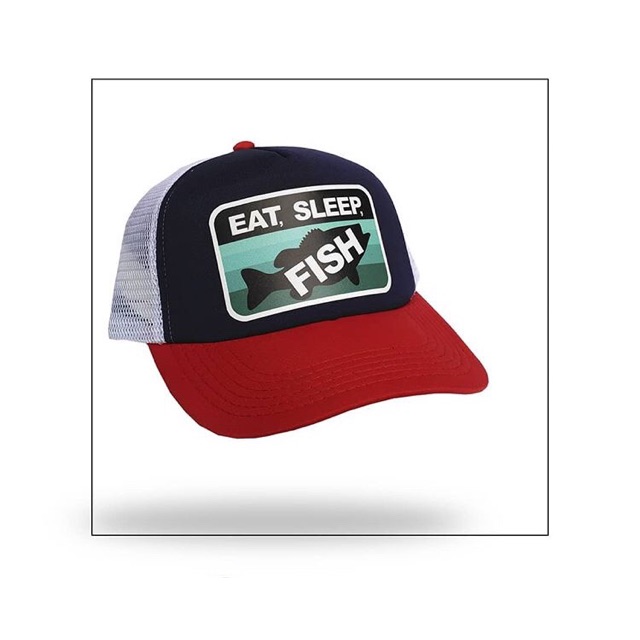 Topi mancing keren motif original eat sleep fish