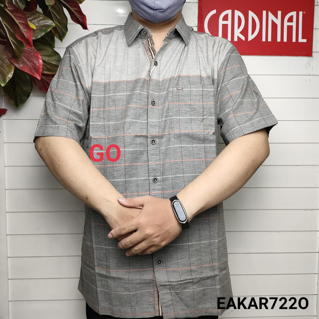 gof CARDINAL KEMEJA JUMBO Pakaian Atasan Pria Kemeja Motif Slimfit Hem Big Size Lengan Pendek