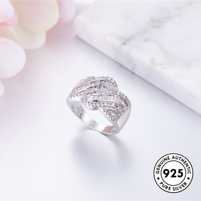 Cincin Sterling Silver 925 Hias Berlian Imitasi Mewah Elegan Untuk Wanita