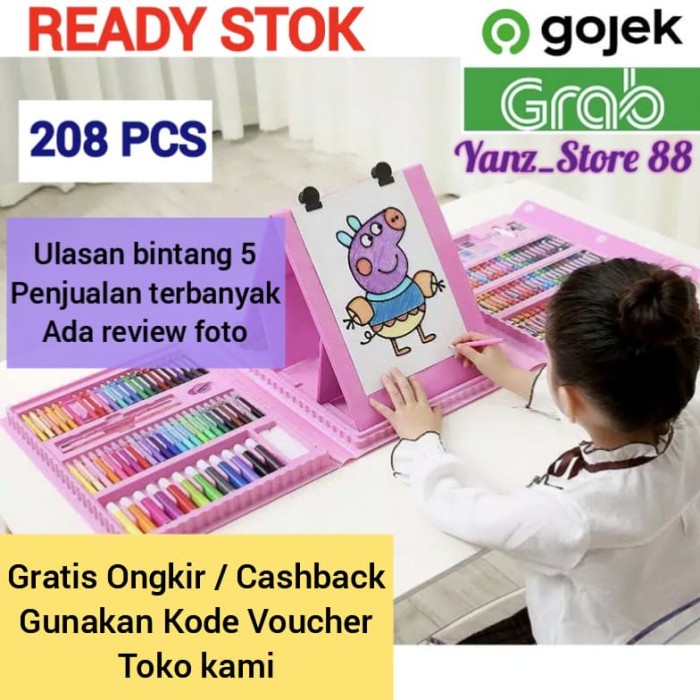 

(DISKON TERMURAH) 172 Pcs Crayon Set For Kids Paket Alat Lukis Anak Cat Air Pensil Warna - Biru Muda