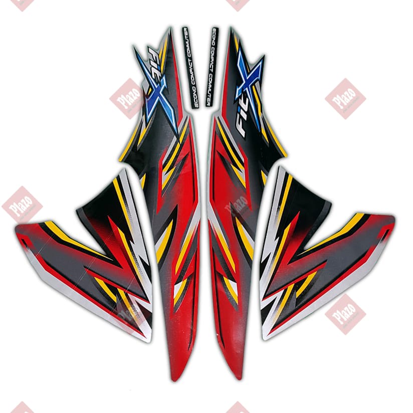 stiker motor / striping set honda supra fit x 2008 silver-hitam-merah