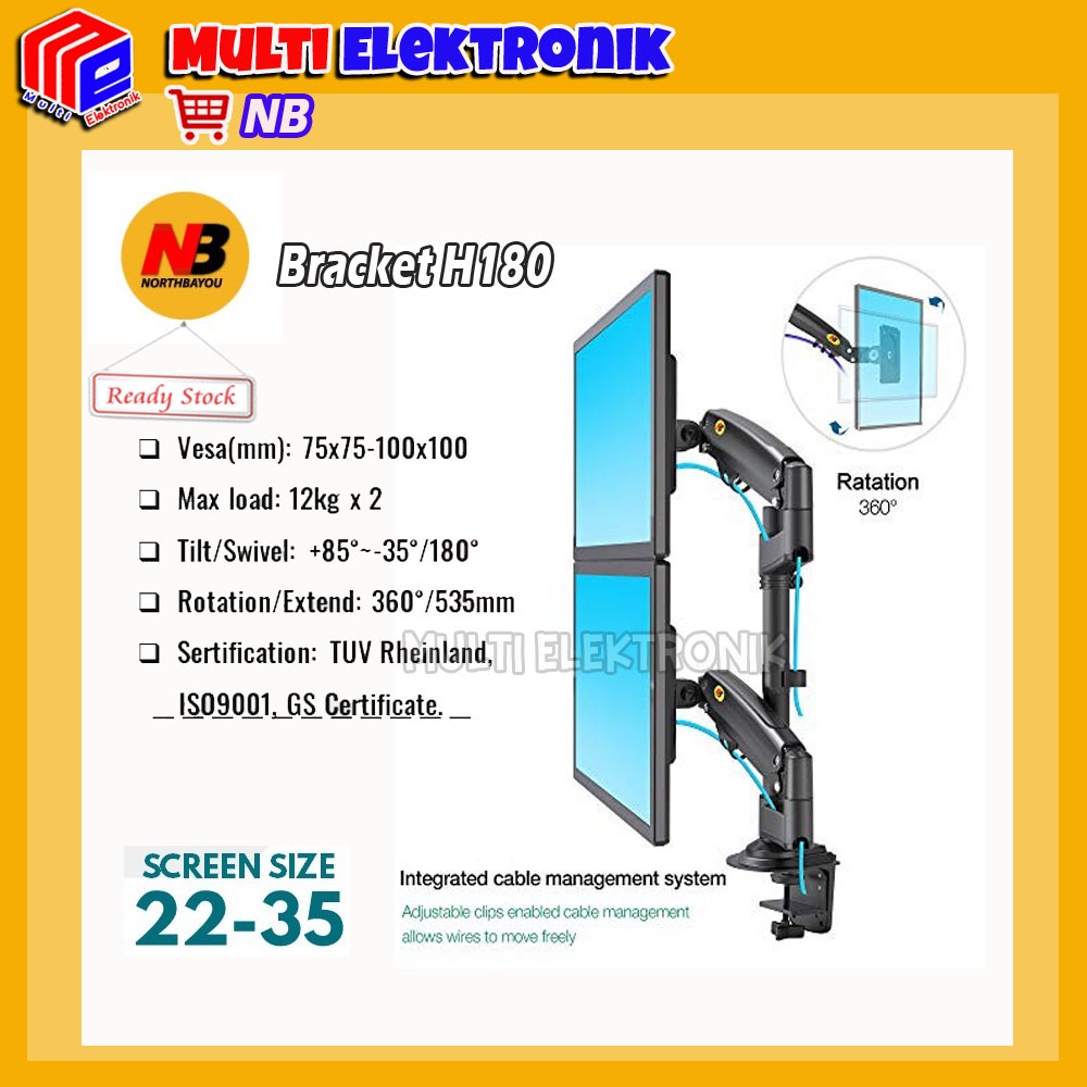 Bracket LED Dual Monitor 22&quot;-32&quot;  North Bayou NB-H180 Tilt Swivel Rotate