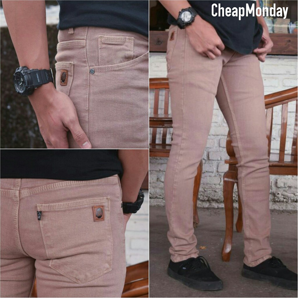  Celana  Jeans  skinny slimfit pensil pria  coklat  