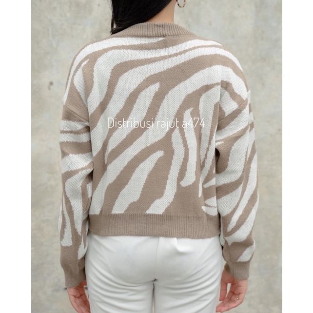 Sweater Blouse Motif Zebra model crop atasan wanita rajut premium