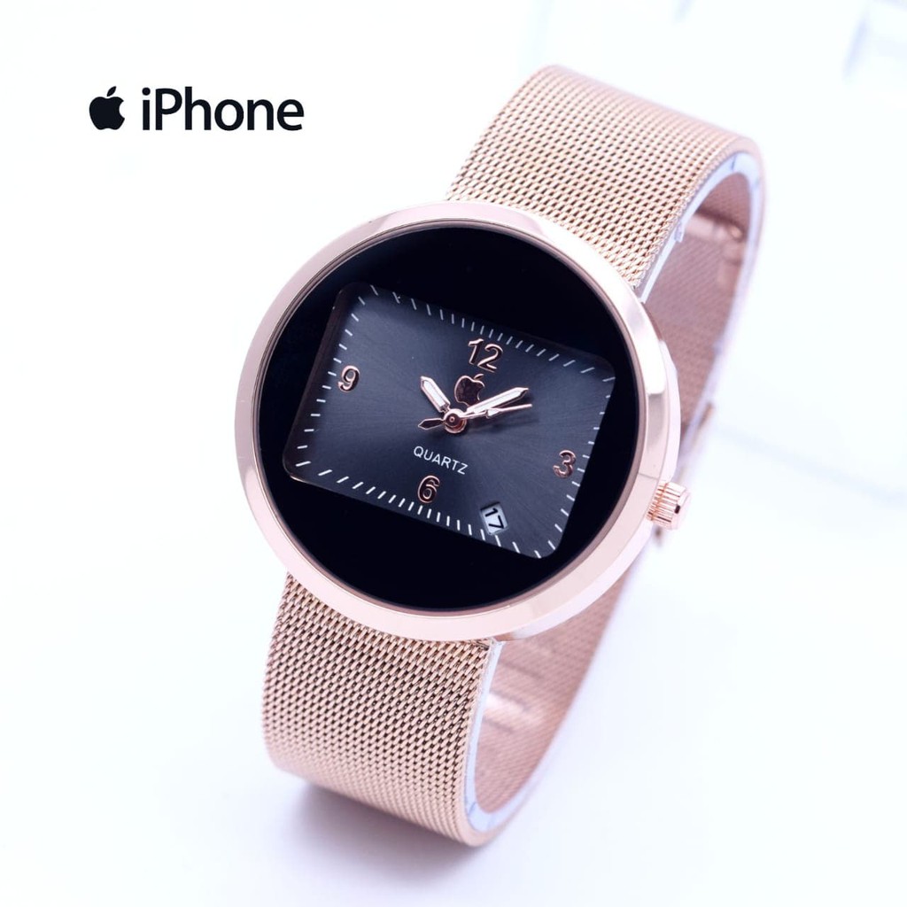 Juina Sukabumi Jam Tangan Pria / Cowok Iphone Watch Analog Bulat Pasir RoseGold