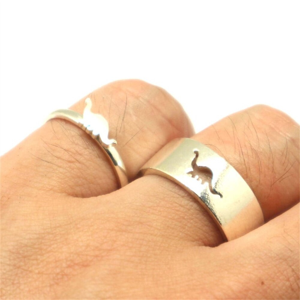 Cute Little Dinosaur Couples Thin Ring Wide Ring Fashion Simple Engagement Jewelry Statement Women Sweetheart Gift