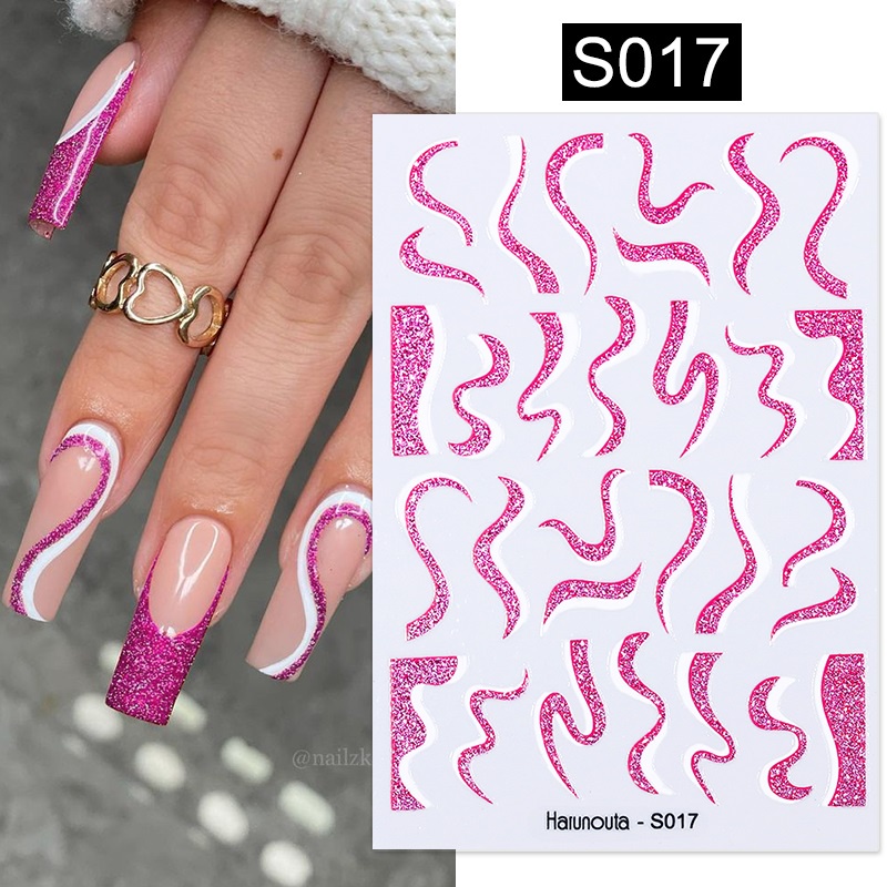 Stiker Kuku 3D Motif Garis Gelombang Warna Biru Putih Untuk Dekorasi Nail Art