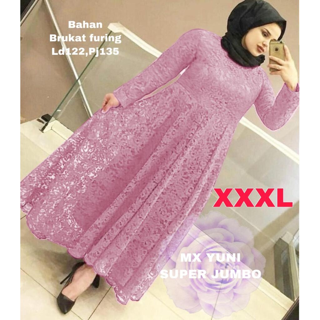 MAXI DRESS YUNI BRUKAT JUMBO rD / MAXI DRESS BRUKAT READY 3 UKURAN