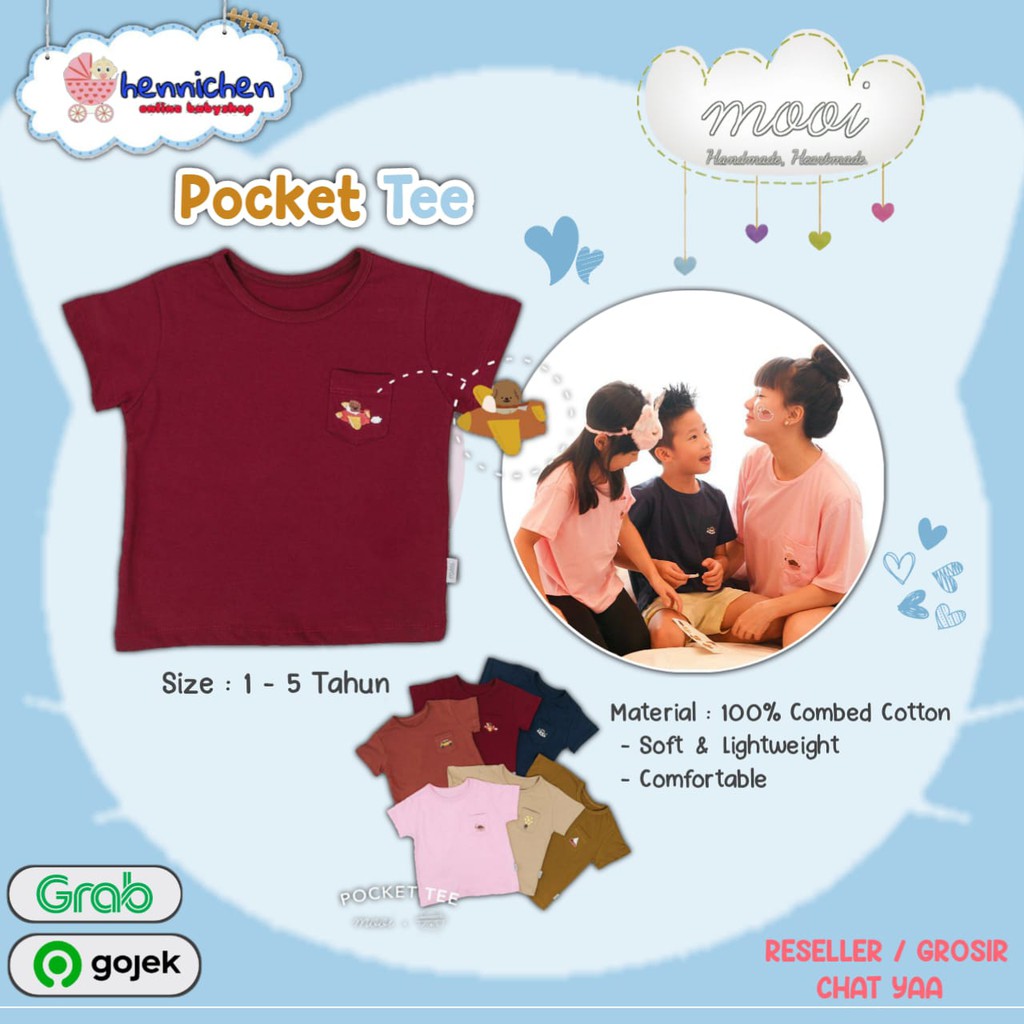 PROMO 7.7 PROMO BAJU LEBARAN MURAH CUCI GUDANG PROMO Mooi x Kellysco Pocket Tee Kaos Anak dan mama 1-5 tahun