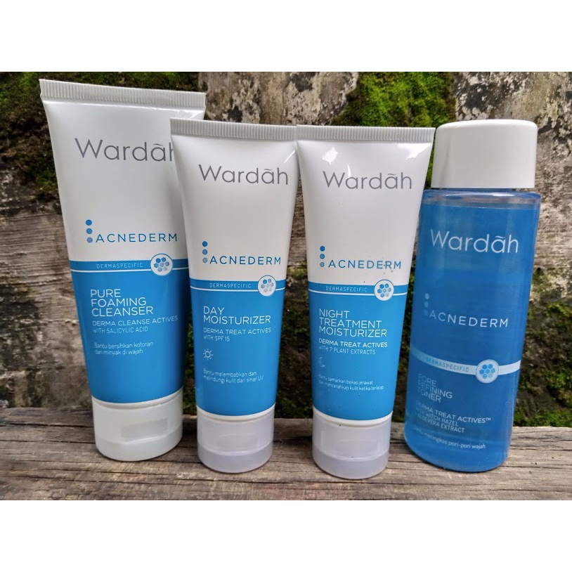 Paket Wardah Acnederm 4in 1 Perawatan Jerawat Krim Malam, Krim Pagi, Pencuci Muka dan Toner