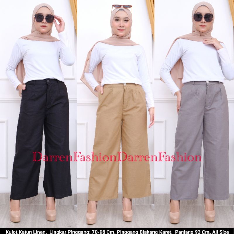 Celana Panjang Kulot Linen Katun Wanita Murah