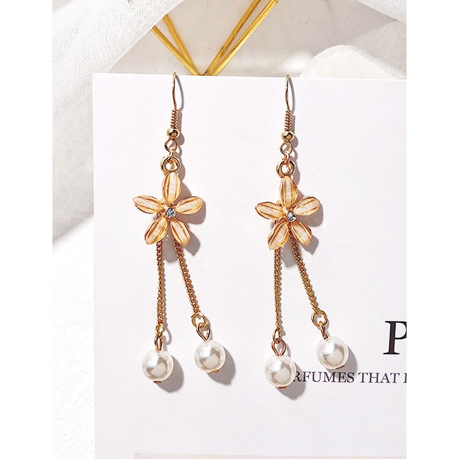 LRC Anting Tusuk Fashion Gold Color Diamond&amp;pearl Decorated Earrings