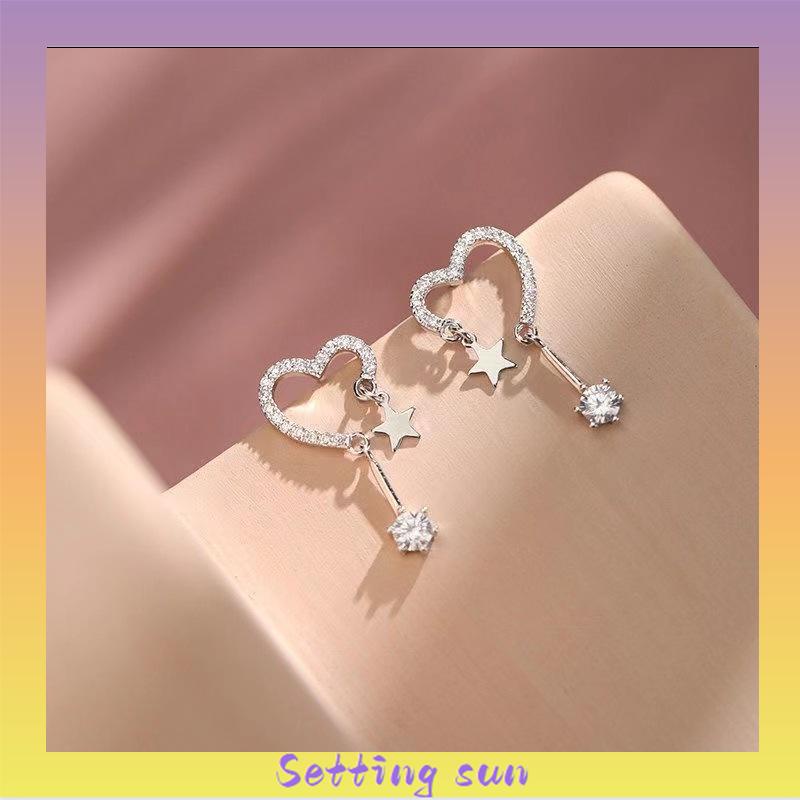 925 Silver Stud Earrings Indah Cinta Fringe Girl Stars Anting Desain Kecil Berkualitas Tinggi TN