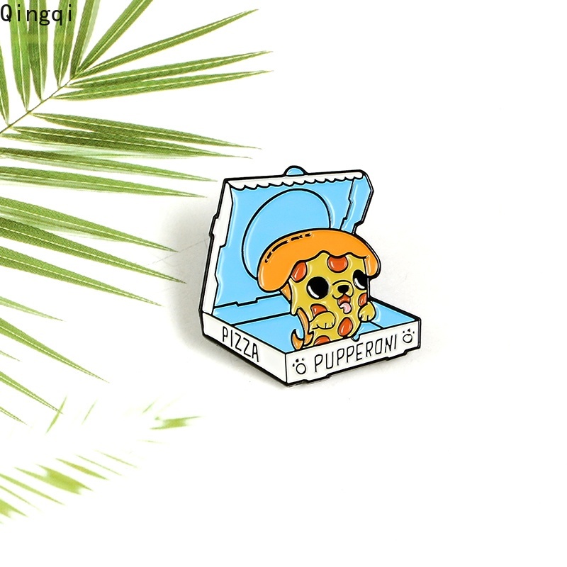 Bros Pin Enamel Bentuk Pizza / Anjing Kartun Lucu Untuk Aksesoris Fashion