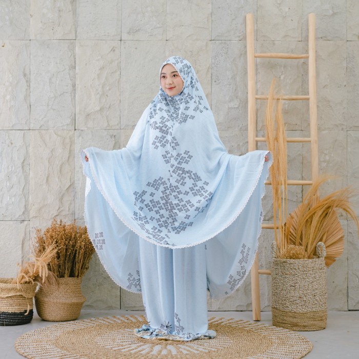 Mukena Zianisa Border Aysha Series Allsize - soft blue
