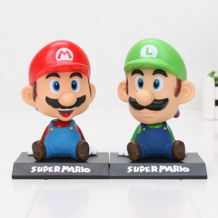 Pajangan Dashboard Mobil Mario Luigi Kepala Goyang Bobble head Mario