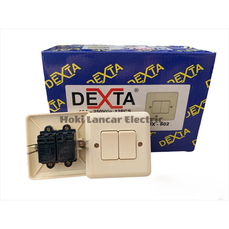 Saklar SERI IB DEXTA DX-802 Sakelar Dobel Pencetan Lampu Tanam Tembok SNI