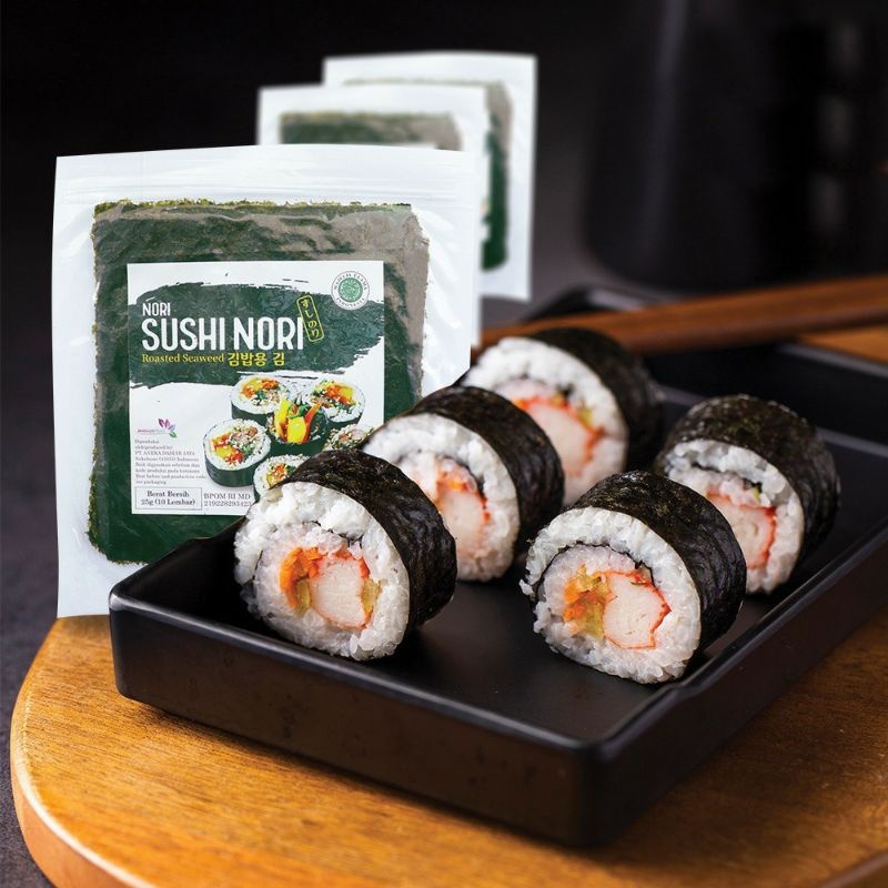 

Sushi Nori Halal Seaweed Rumput Laut Sushi Untuk Kimbab/Gimbab ISI 10 Lembar Nasi Kepal Nasi bekal anak Nasi bento